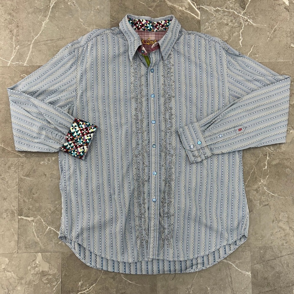 Robert Graham Button Shirt Mens 2XL Geometric Flip Cuff Embroidered Floral